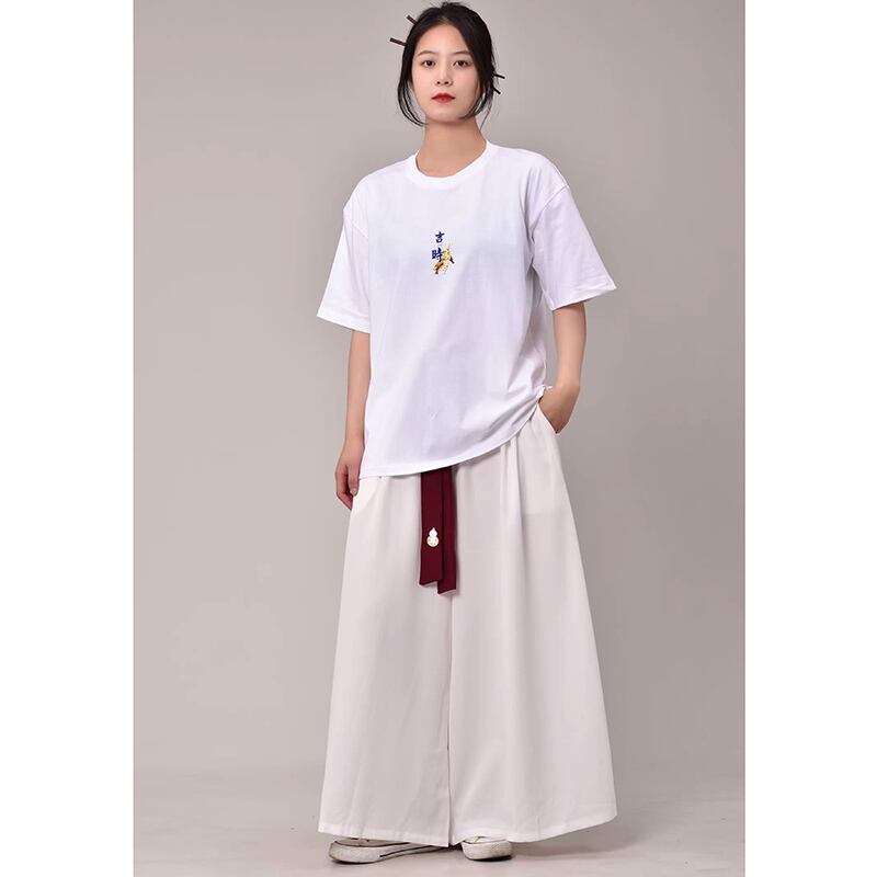 【無夢記シリーズ】★チャイナ風TシャツOR短パン★ 半袖Tシャツ 文字柄 3COLOR 男女兼用 メンズ 大きいサイズ