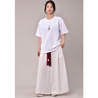 【無夢記シリーズ】★チャイナ風TシャツOR短パン★ 半袖Tシャツ 文字柄 3COLOR 男女兼用 メンズ 大きいサイズ