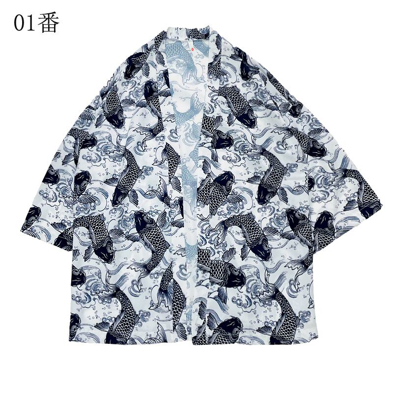 【無夢記シリーズ】チャイナ風アウター 法被 はっぴ 鯉 ゆったり カップル服 メンズ 男女兼用 服装