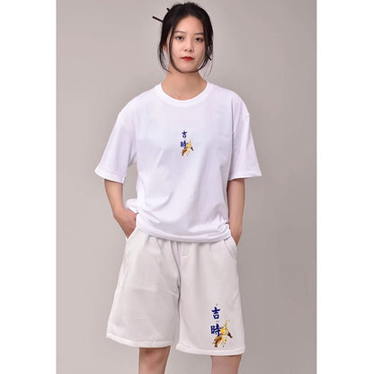 【無夢記シリーズ】★チャイナ風TシャツOR短パン★ 半袖Tシャツ 文字柄 3COLOR 男女兼用 メンズ 大きいサイズ