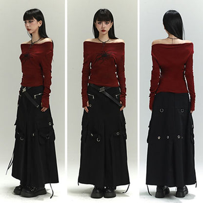 【LADYGHOSTシリーズ】オフショルダー セクシー トップス 個性的 ワインレッド 赤 着回ししやすい 公爵の服