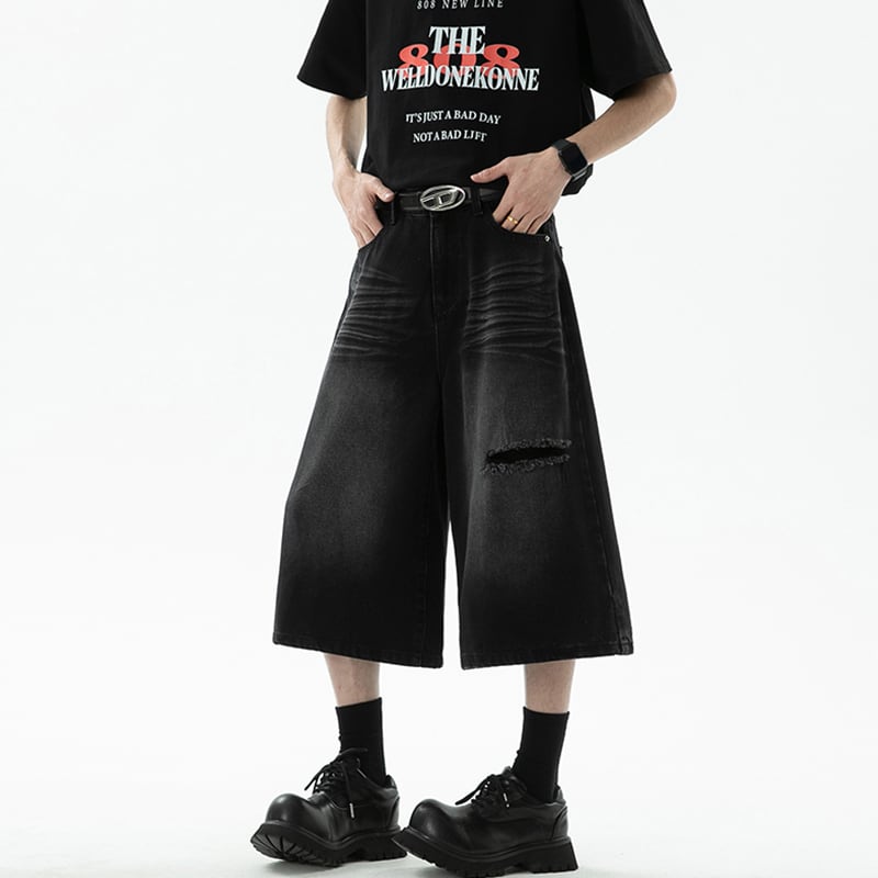 【KADISHOUシリーズ】カジュアルパンツ 七分丈 デニムパンツ ズボン ボトムス 男女兼用 メンズ レディース ブルー ブラック