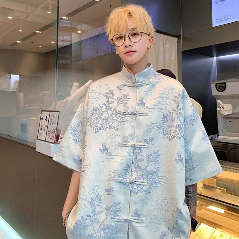 【ZHUIYIシリーズ】チャイナ風 半袖シャツ 2色展開 男女兼用 メンズ カジュアル チャイナボタン