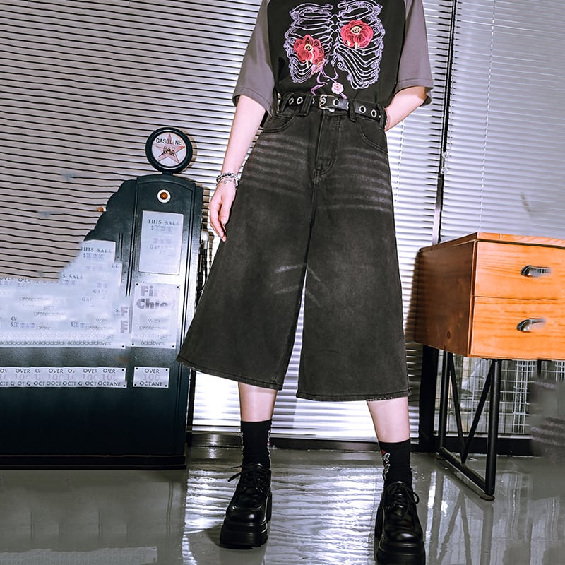 【古怪舍---七分緯度シリーズ】デニムパンツ ボトムス ショートパンツ 着痩せ 七分丈 レディース おしゃれ カジュアル