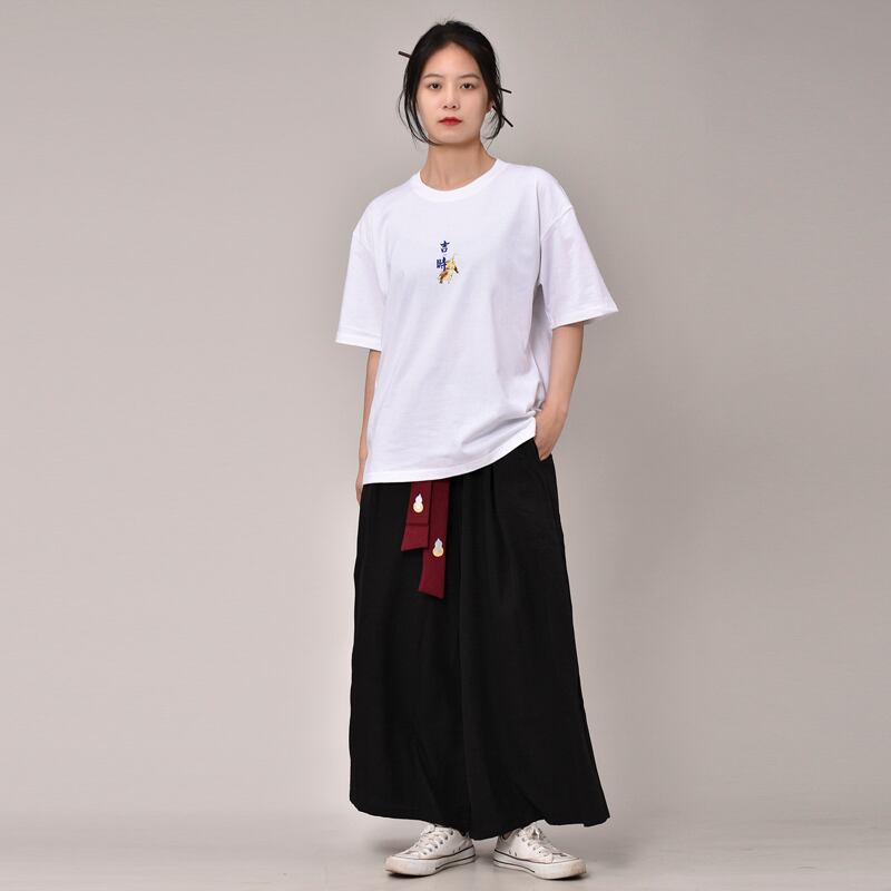 【無夢記シリーズ】★チャイナ風TシャツOR短パン★ 半袖Tシャツ 文字柄 3COLOR 男女兼用 メンズ 大きいサイズ
