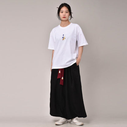 【無夢記シリーズ】★チャイナ風TシャツOR短パン★ 半袖Tシャツ 文字柄 3COLOR 男女兼用 メンズ 大きいサイズ