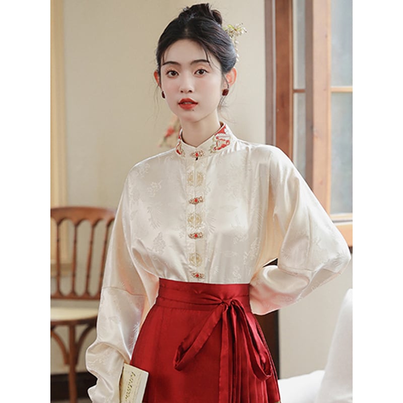 【卿業佳シリーズ】チャイナ風シャツ 気質アップ 長袖 トップス 中華服 シンプル レトロ ファッション