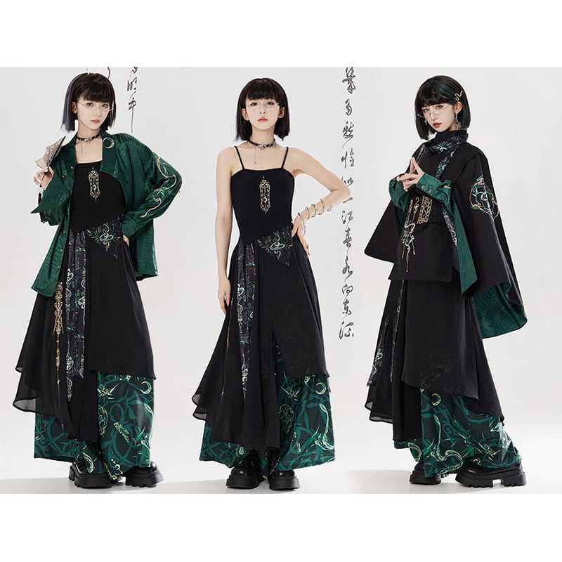 【卿棠---幽篁玉京シリーズ】チャイナ風キャミソール 刺繍入り レディース セクシー ブラック トップス