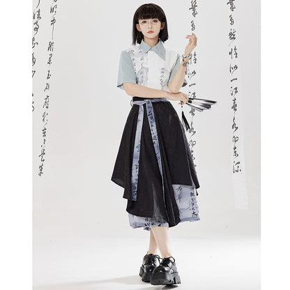 【卿棠---幽篁玉京シリーズ】チャイナ風 キュロットスカート カジュアル 切り替え ボトムス 男女兼用 メンズ 漢字柄