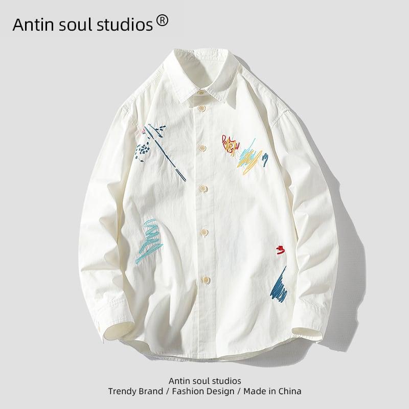 【ANTIN SOULシリーズ】★シャツ★ 2COLOR トップス 男女兼用 メンズ 落書き ブラック ホワイト 大きいサイズ - ChinChic