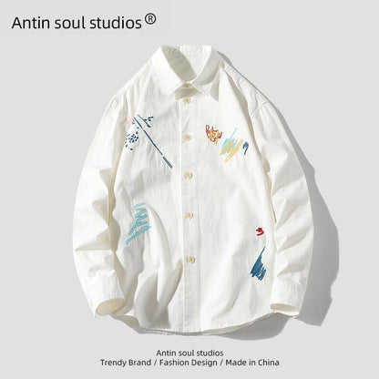 【ANTIN SOULシリーズ】★シャツ★ 2COLOR トップス 男女兼用 メンズ 落書き ブラック ホワイト 大きいサイズ - ChinChic