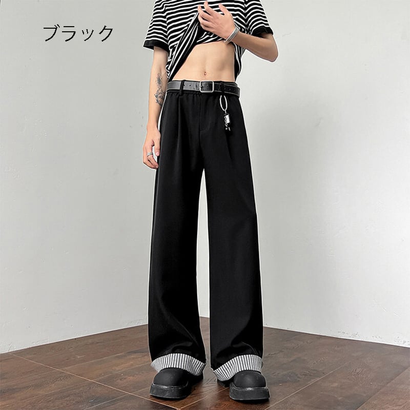 【KADISHOUシリーズ】カジュアルパンツ ズボン ボトムス 男女兼用 メンズ 縦縞 縞模様 3色 黒 灰