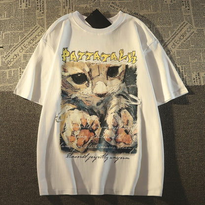 【SCSシリーズ】★Tシャツ★ 2色展開 半袖 男女兼用 大きいサイズ コットン 猫柄