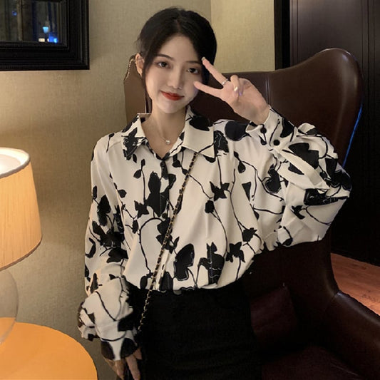 【BUDINGシリーズ】長袖シャツ レディース プリント 薄手 個性的 可愛い S M L XL レトロ トップス