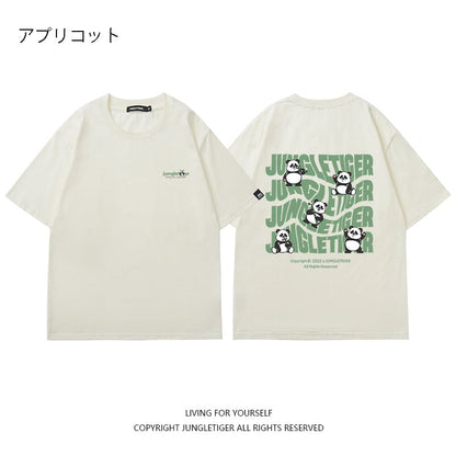 【JUNGLETIGERシリーズ】Tシャツ 5色 トップス 半袖 男女兼用 メンズ コットン 黒 白 灰 緑 パンダ