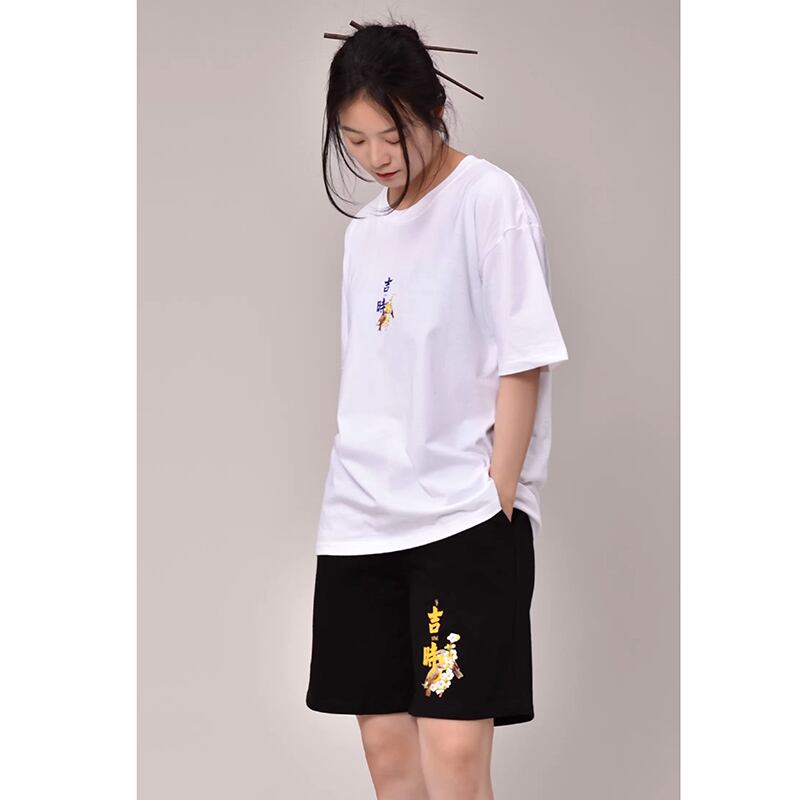 【無夢記シリーズ】★チャイナ風TシャツOR短パン★ 半袖Tシャツ 文字柄 3COLOR 男女兼用 メンズ 大きいサイズ