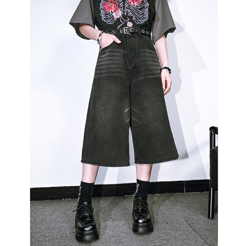 【古怪舍---七分緯度シリーズ】デニムパンツ ボトムス ショートパンツ 着痩せ 七分丈 レディース おしゃれ カジュアル