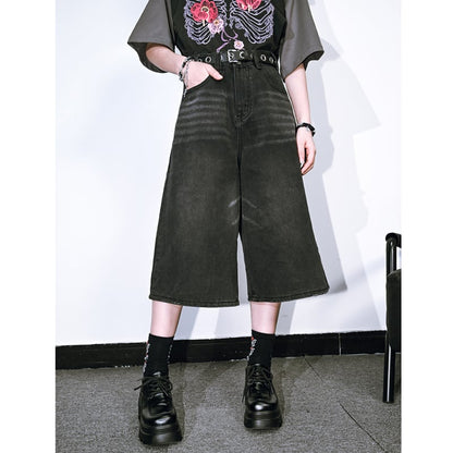 【古怪舍---七分緯度シリーズ】デニムパンツ ボトムス ショートパンツ 着痩せ 七分丈 レディース おしゃれ カジュアル