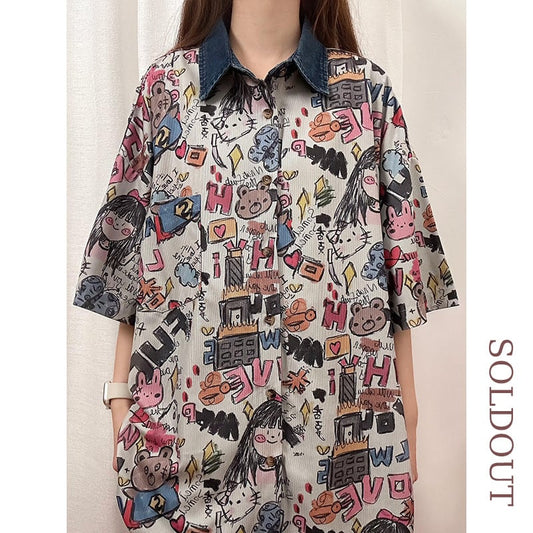 【UATONLINEシリーズ】3色 可愛い 半袖シャツ トップス 男女兼用 メンズ カートゥーン