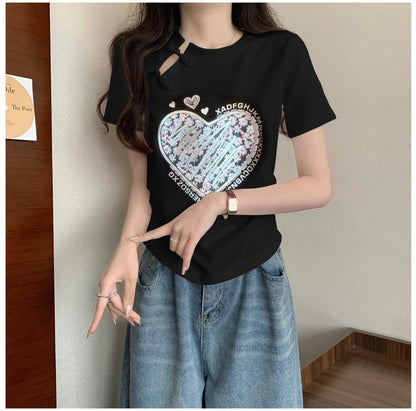 【RHJLシリーズ】チャイナ風トップス レディース Tシャツ チャイナボタン 大きいサイズ 2色展開
