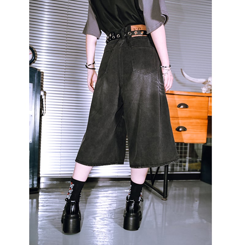 【古怪舍---七分緯度シリーズ】デニムパンツ ボトムス ショートパンツ 着痩せ 七分丈 レディース おしゃれ カジュアル