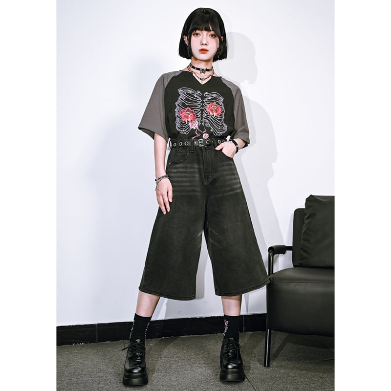 【古怪舍---七分緯度シリーズ】デニムパンツ ボトムス ショートパンツ 着痩せ 七分丈 レディース おしゃれ カジュアル