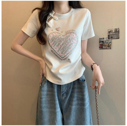 【RHJLシリーズ】チャイナ風トップス レディース Tシャツ チャイナボタン 大きいサイズ 2色展開