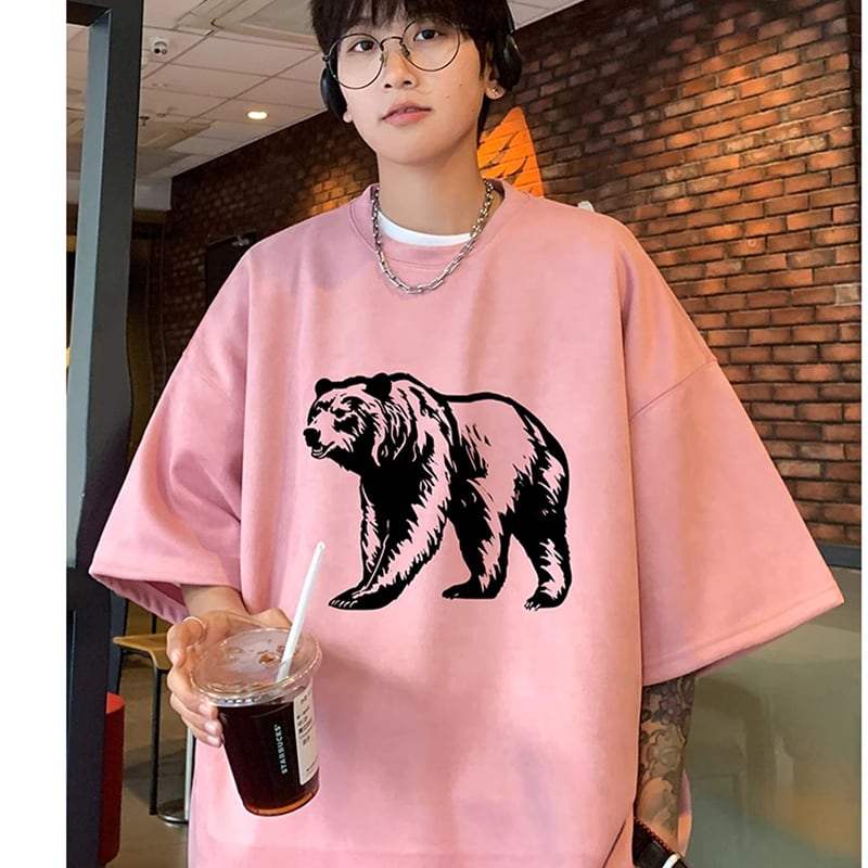 【PPGシリーズ】Tシャツ 半袖 男女兼用 メンズ レディース 大きいサイズ カートゥーン 熊 5色展開 スエード素材 トップス