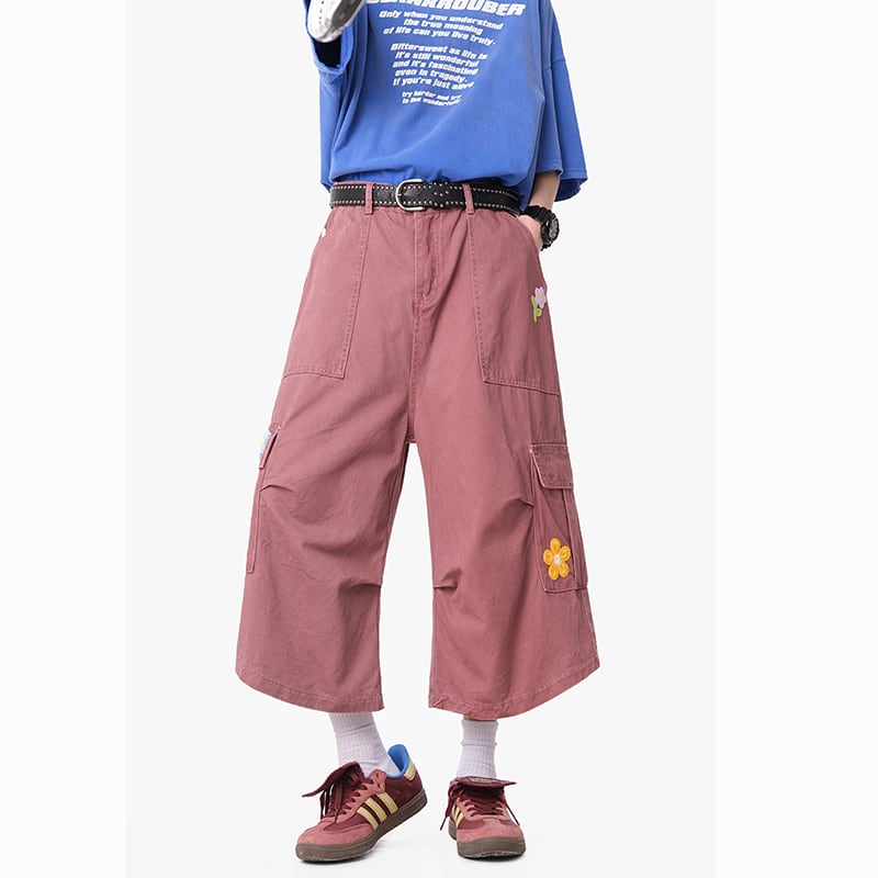 【KADISHOUシリーズ】カジュアルムパンツ 七分丈 ボトムス 男女兼用 メンズ 花柄 5色展開