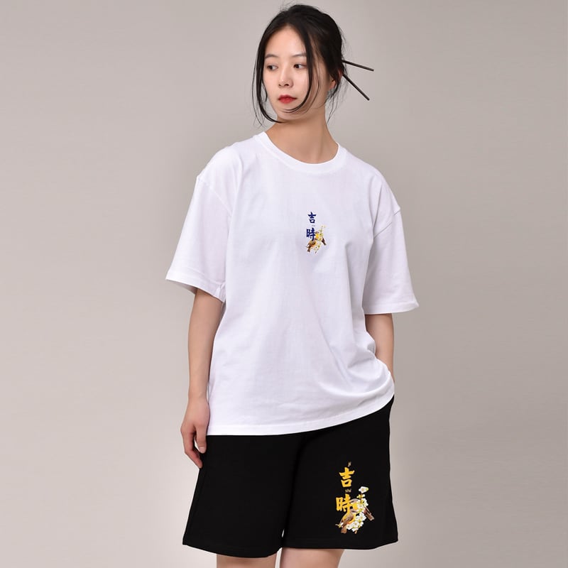 【無夢記シリーズ】★チャイナ風TシャツOR短パン★ 半袖Tシャツ 文字柄 3COLOR 男女兼用 メンズ 大きいサイズ
