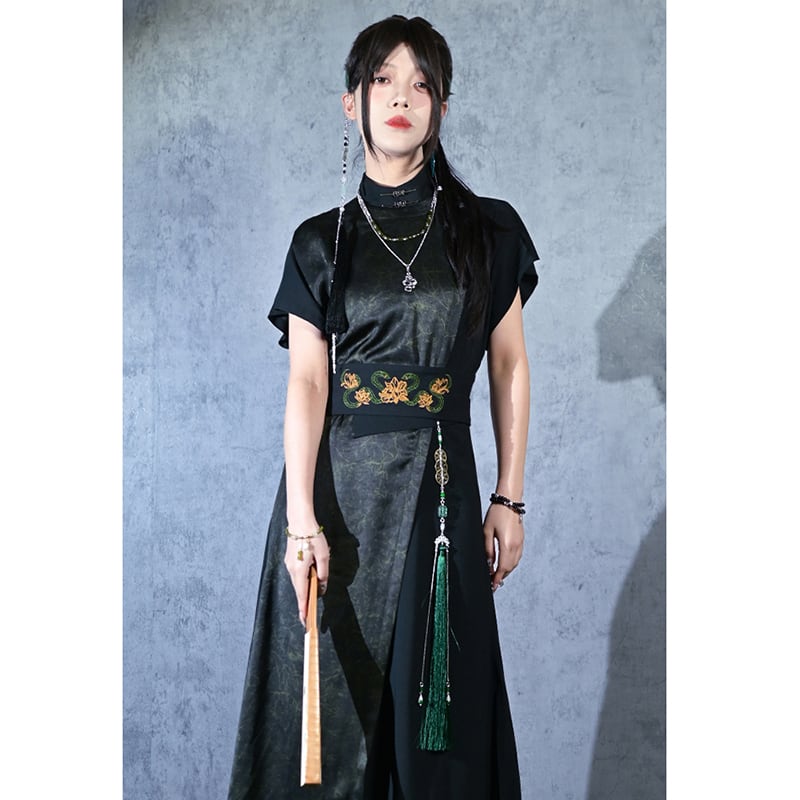 【古怪舍---山风逐玉シリーズ】チャイナ風飾り物 フリンジ アクセサリー 2色 漢服装飾 グリーン レッド
