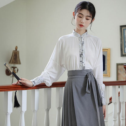 【WUJIAシリーズ】チャイナ風長袖シャツ トップス 漢元素 夏服 気質アップ S M L 切り替え