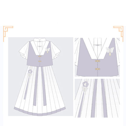 【浥城朝雨シリーズ】チャイナ風 セットアップ 2点セット ワンピース ベスト 改良漢服 半袖 可愛い