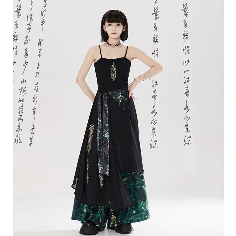 【卿棠---幽篁玉京シリーズ】チャイナ風キャミソール 刺繍入り レディース セクシー ブラック トップス