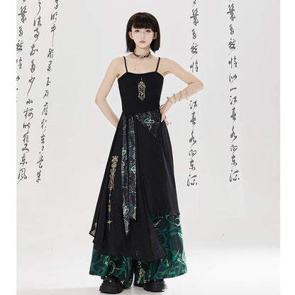 【卿棠---幽篁玉京シリーズ】チャイナ風キャミソール 刺繍入り レディース セクシー ブラック トップス