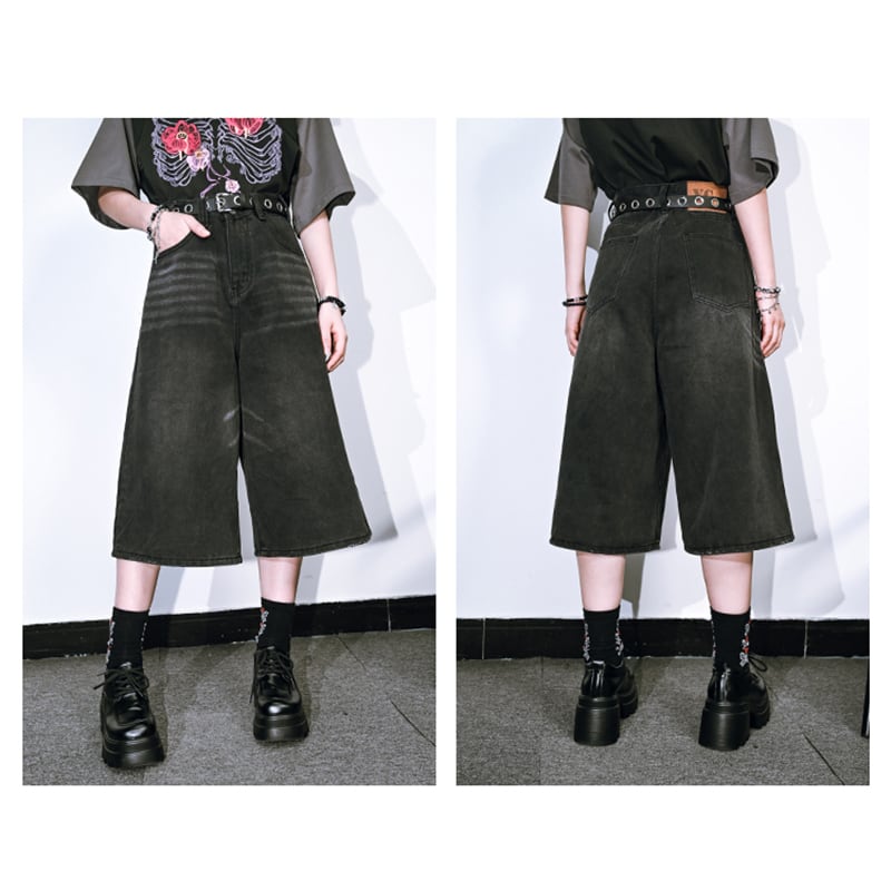 【古怪舍---七分緯度シリーズ】デニムパンツ ボトムス ショートパンツ 着痩せ 七分丈 レディース おしゃれ カジュアル