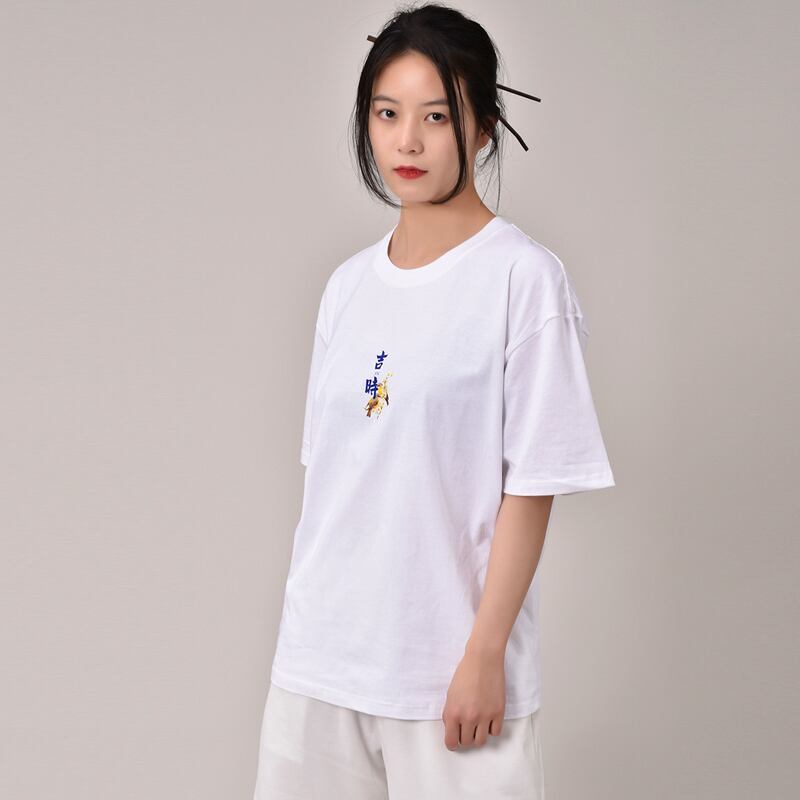 【無夢記シリーズ】★チャイナ風TシャツOR短パン★ 半袖Tシャツ 文字柄 3COLOR 男女兼用 メンズ 大きいサイズ