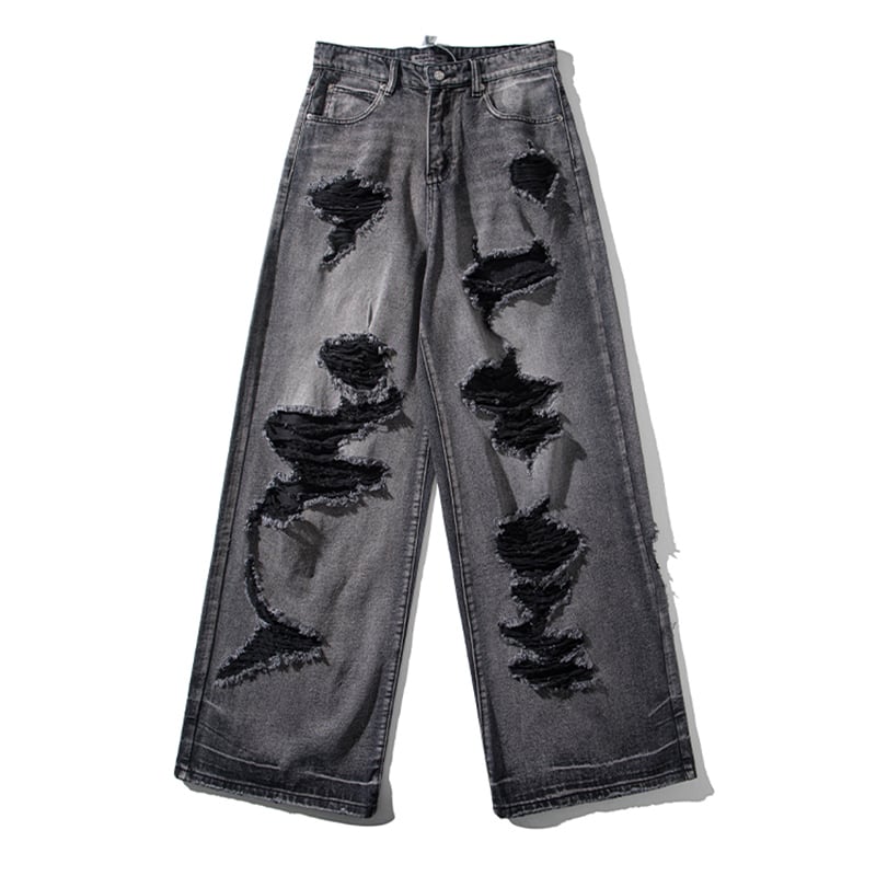 【GZXXシリーズ】デニムパンツ レディース メンズ ボトムス ダメージ加工 黒灰色 おしゃれ