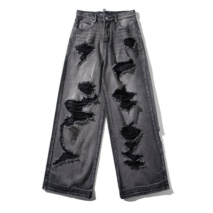 【GZXXシリーズ】デニムパンツ レディース メンズ ボトムス ダメージ加工 黒灰色 おしゃれ