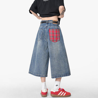 【KADISHOUシリーズ】カジュアルパンツ 七分丈 ズボン ボトムス 男女兼用 チェック柄 ブルー ブラック 2色展開