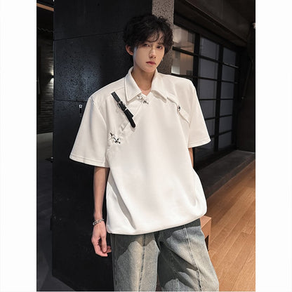 【ZHUIYIシリーズ】半袖Tシャツ トップス メンズ レディース 2色展開 デザイン性あり おしゃれ カジュアル 黒 白