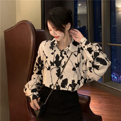 【BUDINGシリーズ】長袖シャツ レディース プリント 薄手 個性的 可愛い S M L XL レトロ トップス