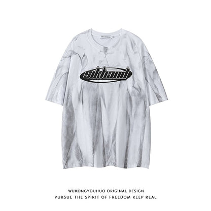 【悟シリーズ】Tシャツ 2色 トップス プリント 男女兼用 メンズ コットン 絞り染め ワインレッド ホワイト