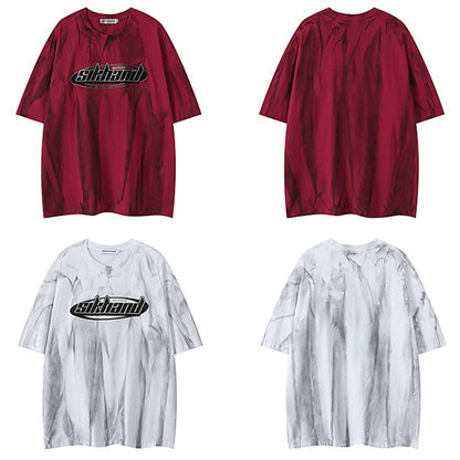【悟シリーズ】Tシャツ 2色 トップス プリント 男女兼用 メンズ コットン 絞り染め ワインレッド ホワイト