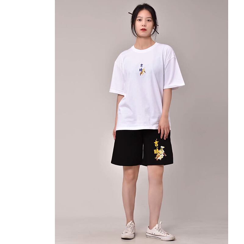 【無夢記シリーズ】★チャイナ風TシャツOR短パン★ 半袖Tシャツ 文字柄 3COLOR 男女兼用 メンズ 大きいサイズ