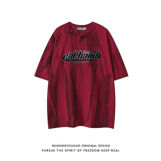 【悟シリーズ】Tシャツ 2色 トップス プリント 男女兼用 メンズ コットン 絞り染め ワインレッド ホワイト
