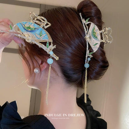 【DREJEWシリーズ】★チャイナ風髪飾り★ 2COLOR ヘアクリップ レディース アクセサリー 扇子 フリンジ 可愛い まとめ髪 女性 プレゼント - ChinChic