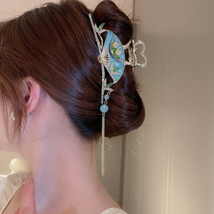 【DREJEWシリーズ】★チャイナ風髪飾り★ 2COLOR ヘアクリップ レディース アクセサリー 扇子 フリンジ 可愛い まとめ髪 女性 プレゼント - ChinChic