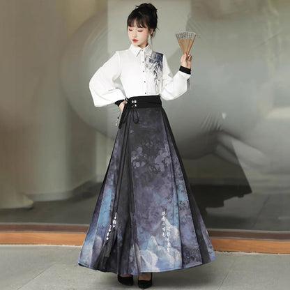 【塵煙雲夢---畫影シリーズ】チャイナ風シャツ トップス 中華服 長袖シャツ 普段着 水墨柄 可愛い おしゃれ