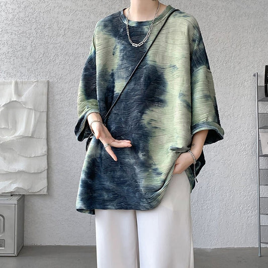【KADISHOUシリーズ】絞り染め Tシャツ 2色展開 男女兼用 メンズ 大きいサイズ グリーン ブルー